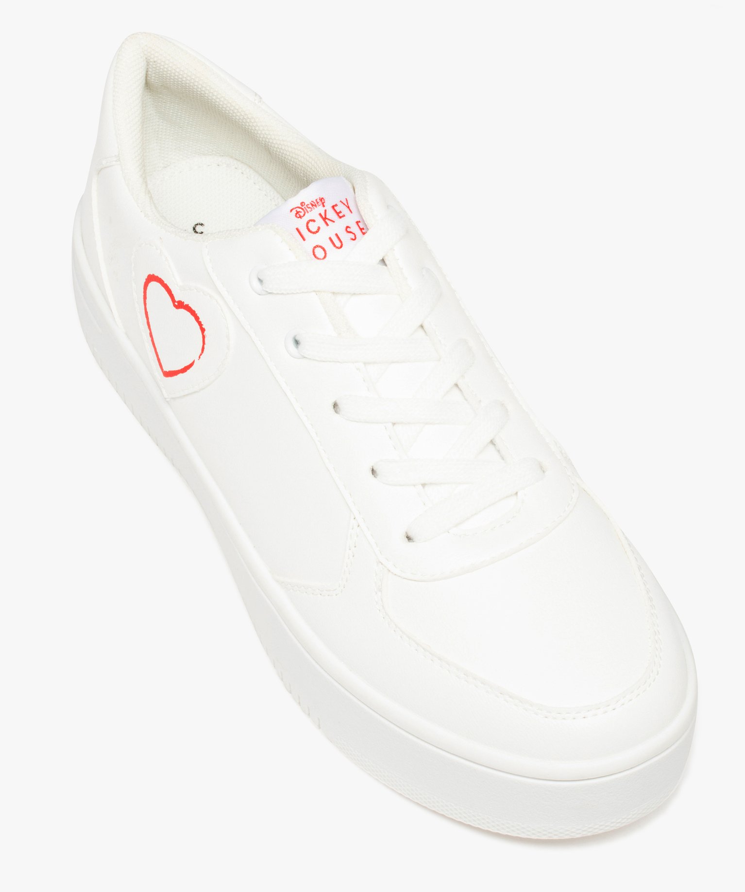 Baskets femme unies à lacets motif cur Mickey - DS blanc | GEMO