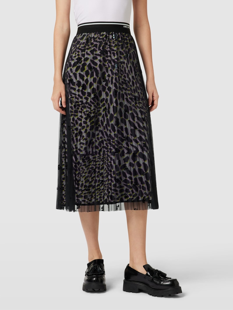 Midirock mit Label- und Animal-Print in black