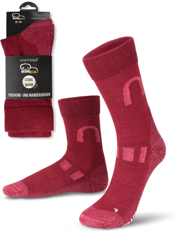 normani 2 Paar Merinowollsocken Wander- und Trekkingsocken Melton in Burgund günstig kaufen
