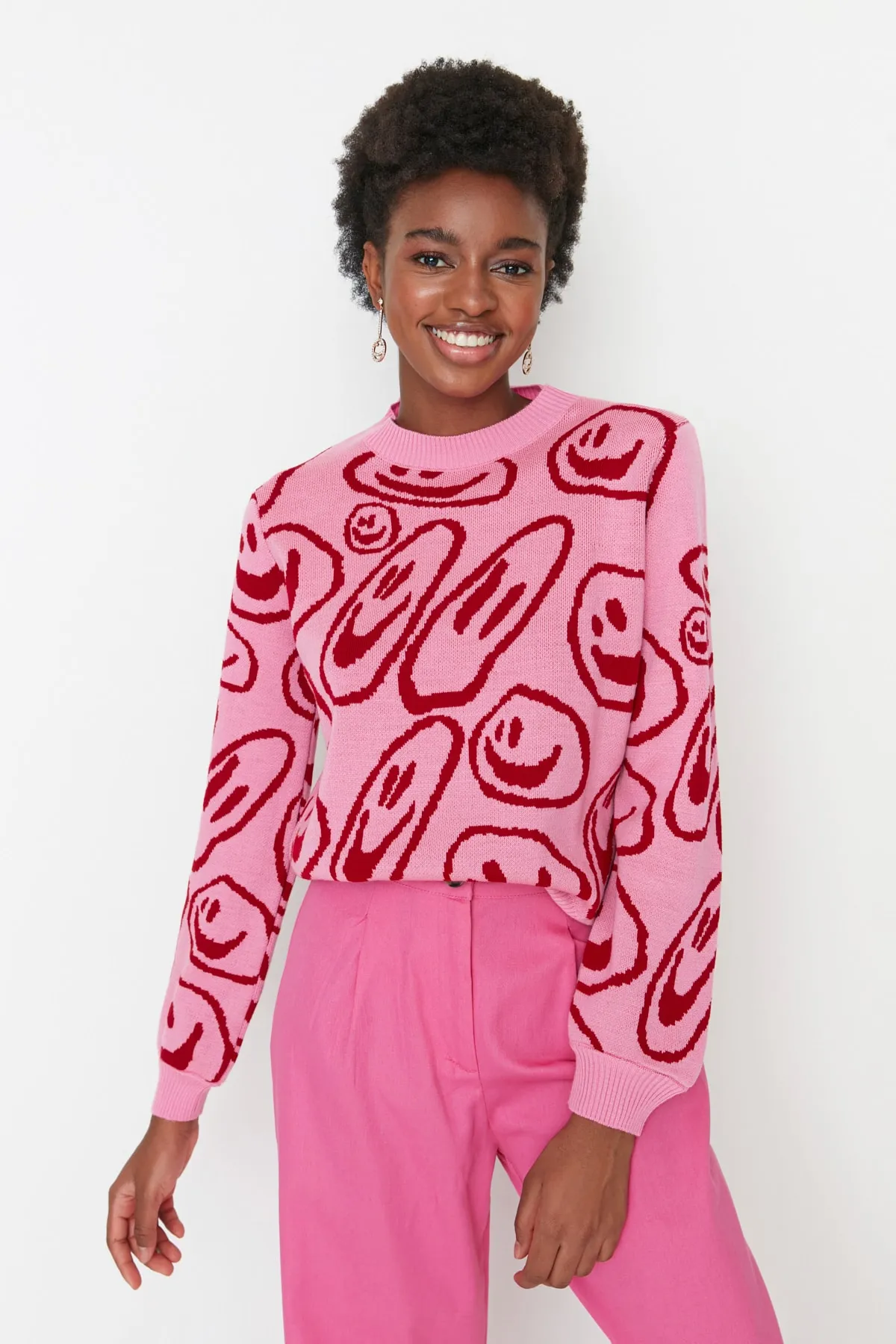 Trendyol Collection  Rosa Strickpullover mit Muster TWOAW22KZ0950