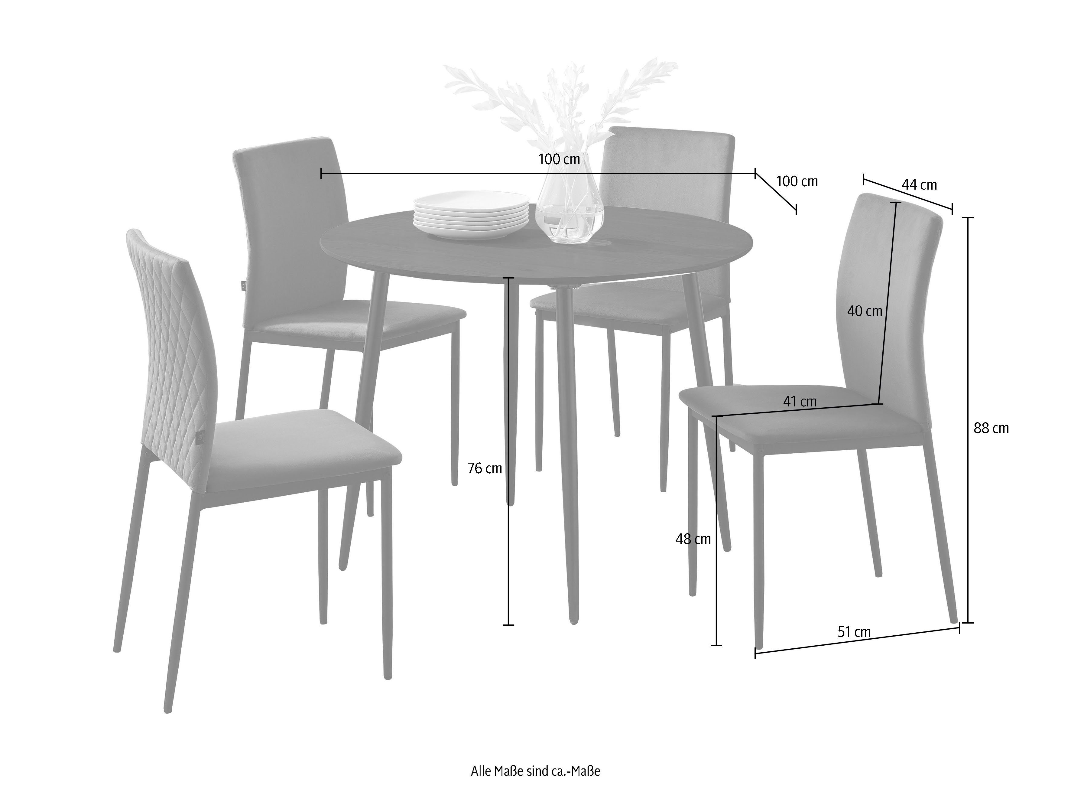 Leonique Essgruppe Pavia/Eadwine, (Set, 5-tlg), Esstisch und Esszimmerstühle, Höhe Tischeplatte 76 cm, Sitzhöhe 48 cm
