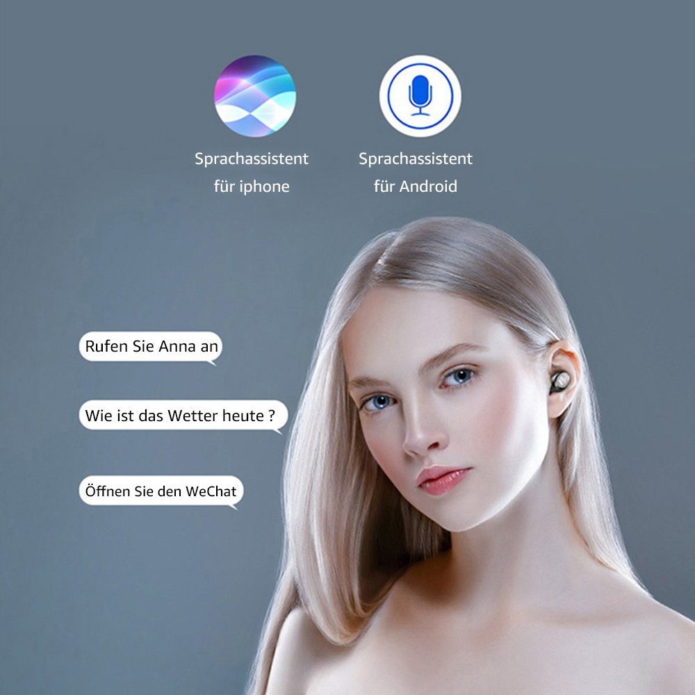 MOOHO Wireless In-Ear-Kopfhörer LED Ladestandsanzeige Wasserdicht mit mic Bluetooth-Kopfhörer (HiFi Earbuds, Siri, Voice Assistant, Rauschunterdrückung, Bluetooth, Kabellos Ohrhörer, True Wireless Headphones)