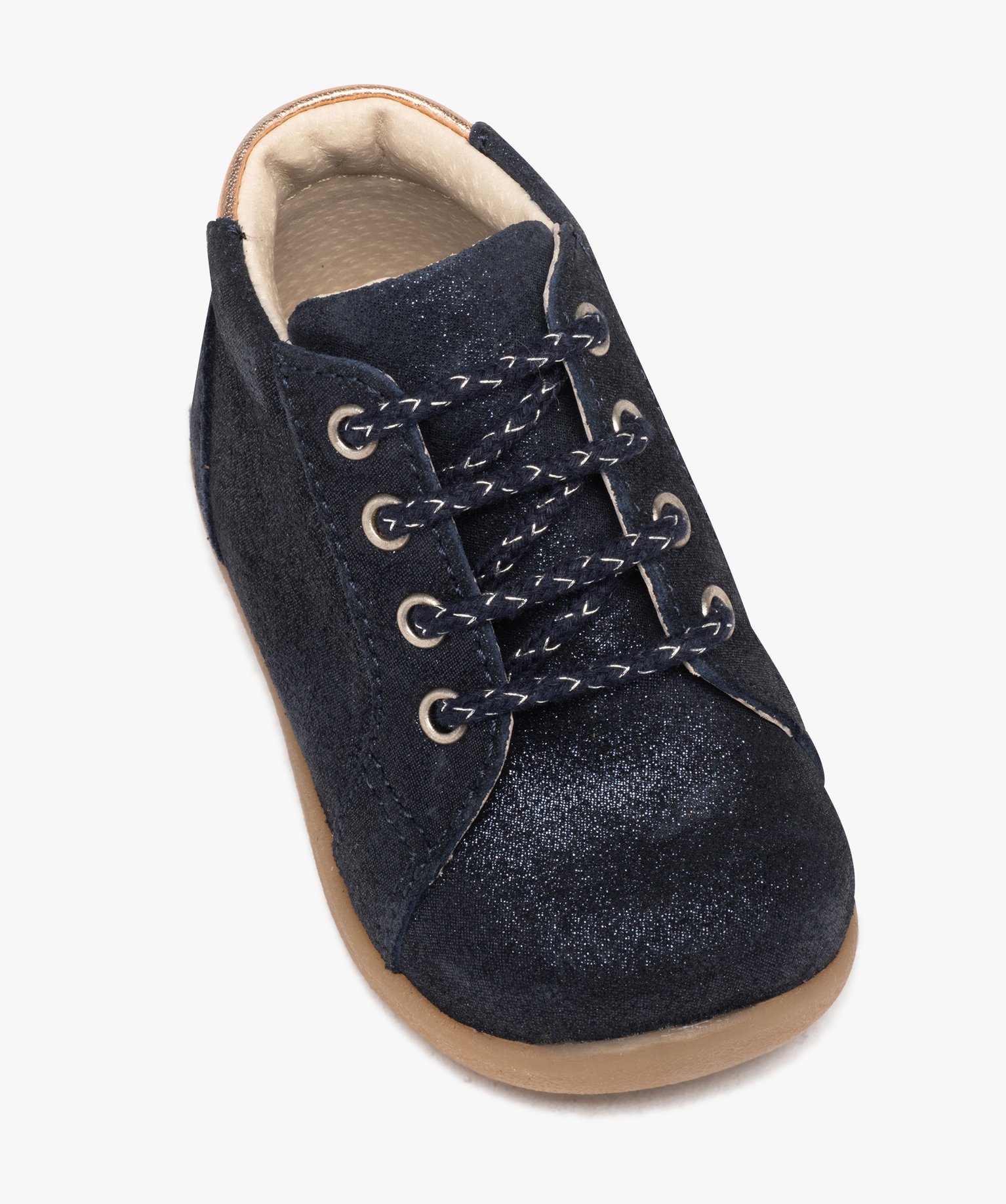 Chaussures premiers pas bébé fille en cuir pailleté marine | GEMO