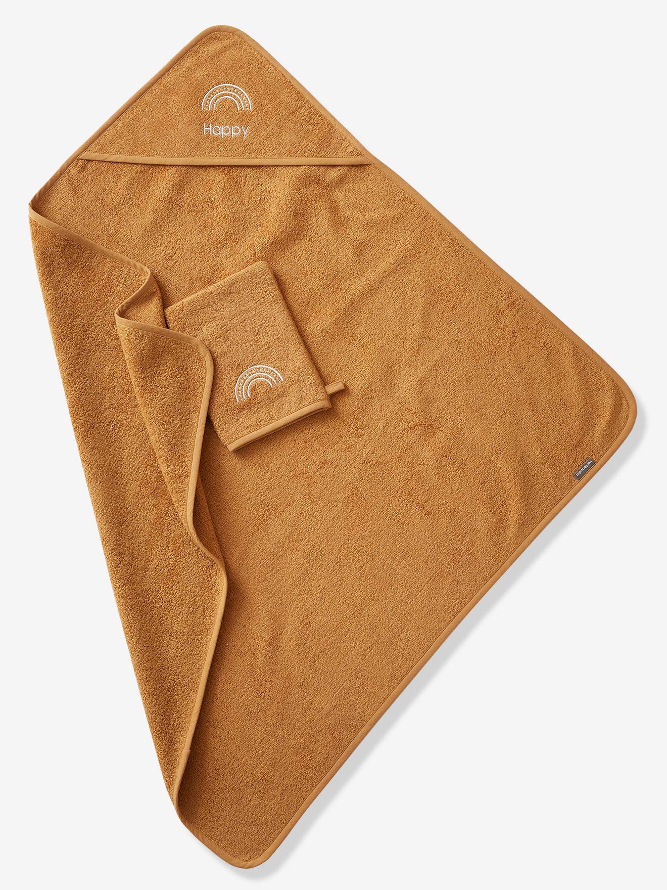 Cape de bain personnalisable + gant de toilette bleu moyen