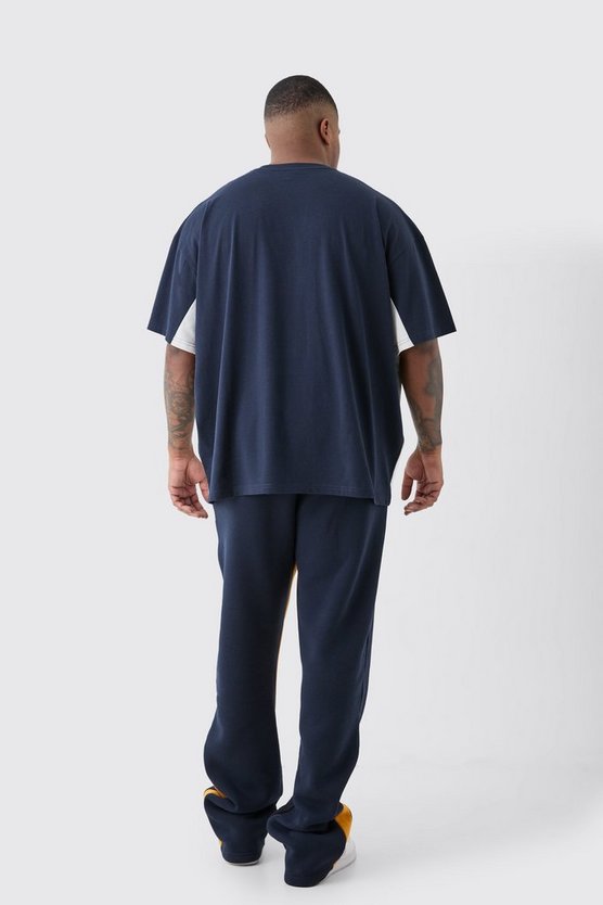 Plus Oversize Colorblock T-Shirt in Grau mit Logo