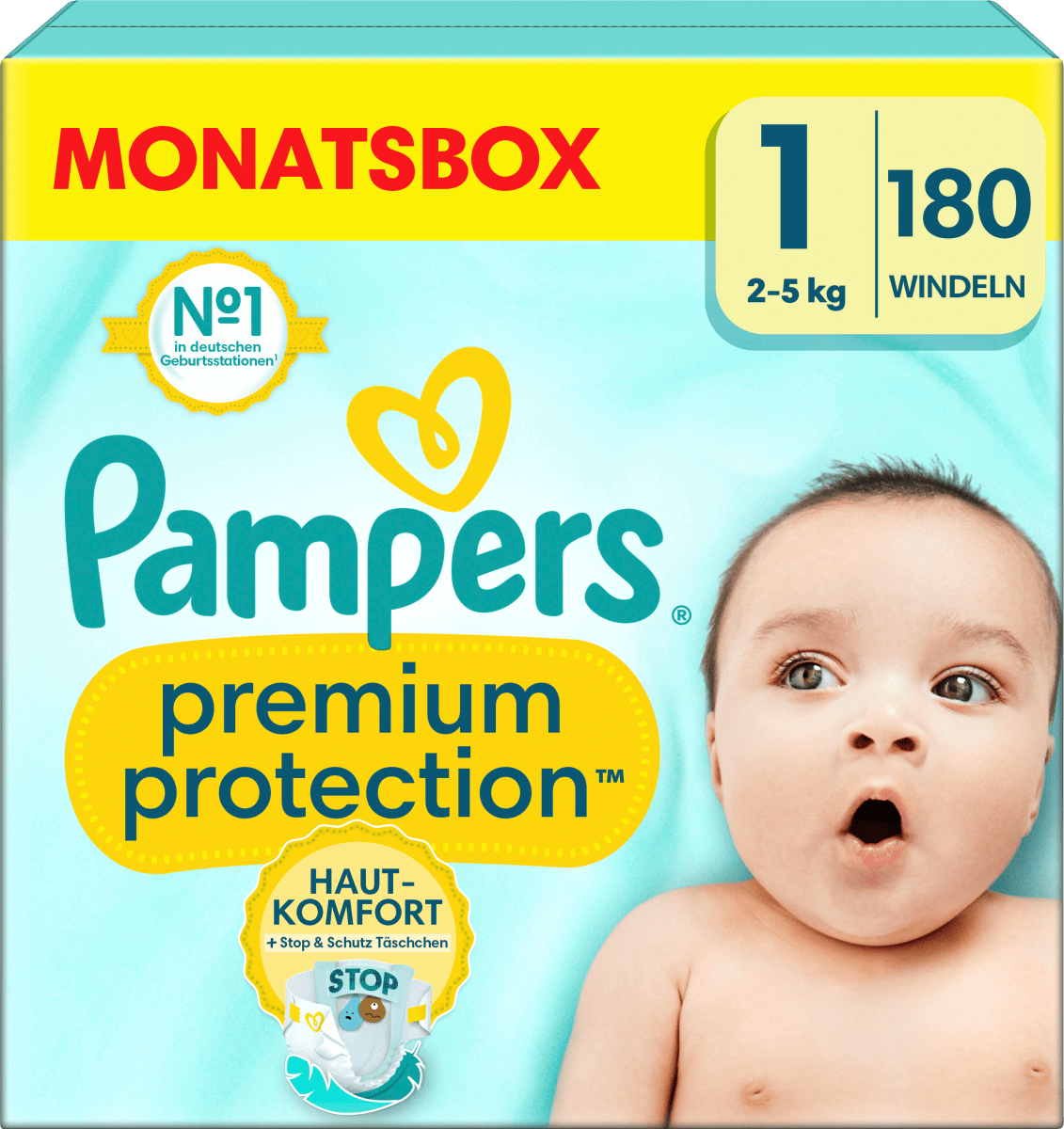 Windeln Premium Protection Gr.1 Newborn (2-5 kg), Halbmonatsbox, 180 St