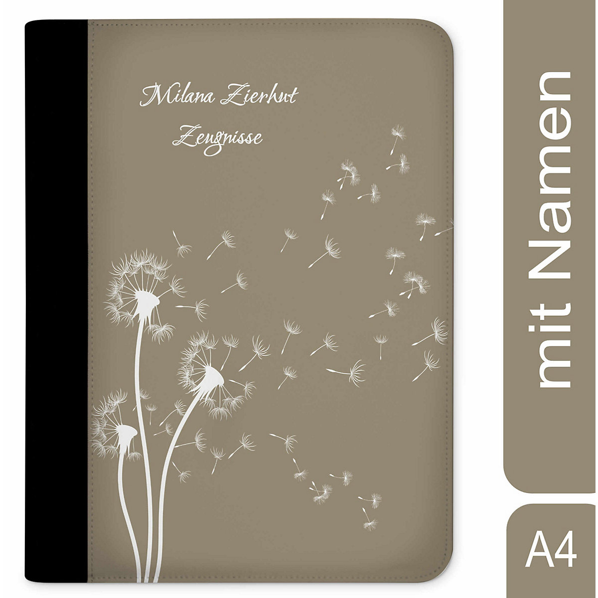 Zeugnismappe / Dokumentemappe mit Name personalisiert Pusteblume Beige