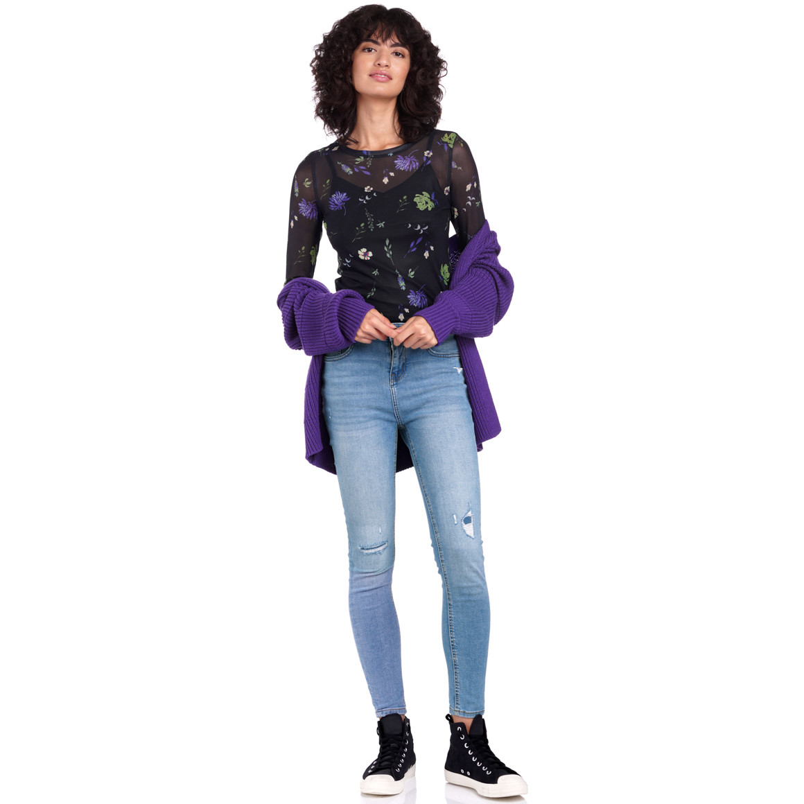 Damen Langarmshirt in semitransparenter Optik