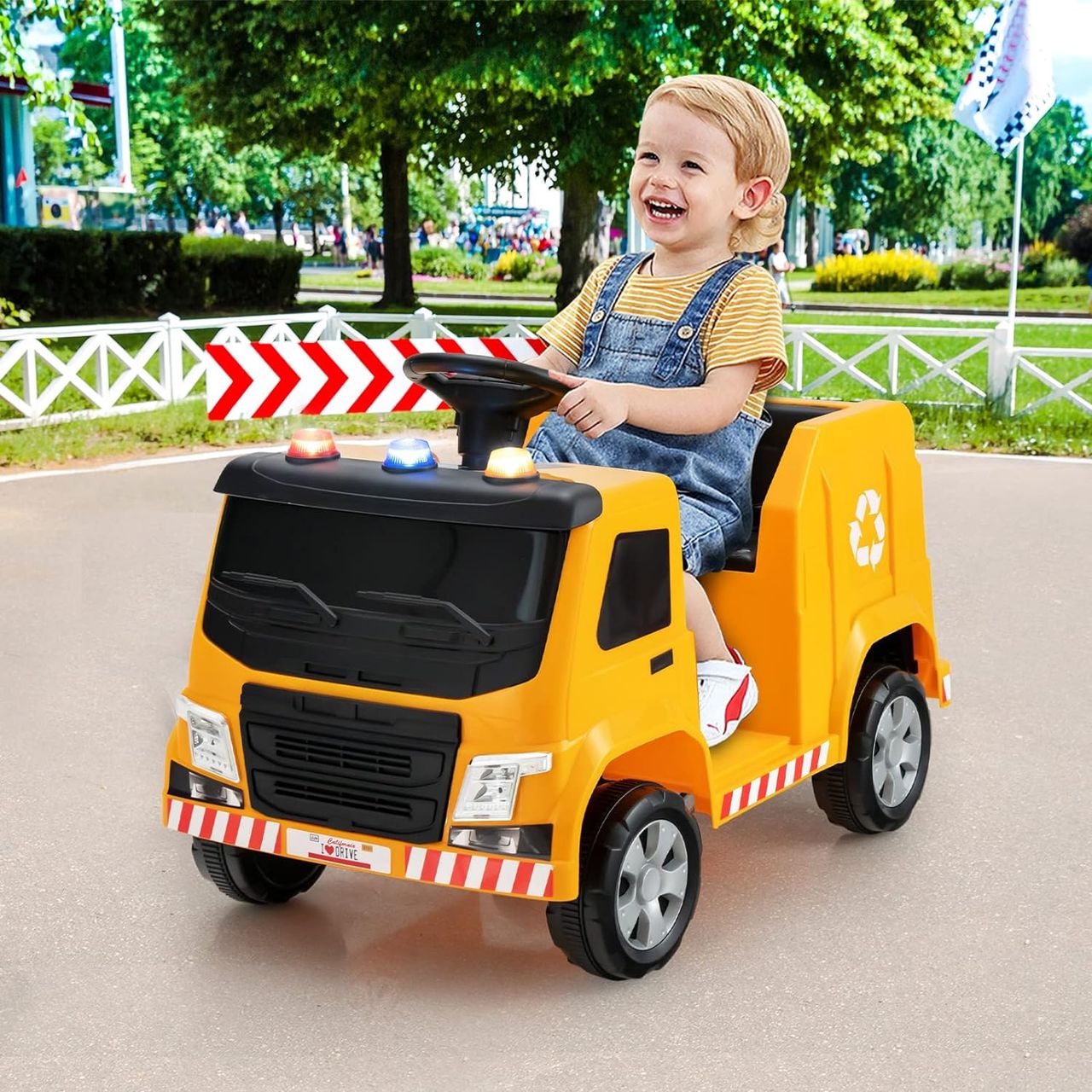 Costway 12V Kinder Aufsitz Müllwagen mit Musik, Hupen und Licht