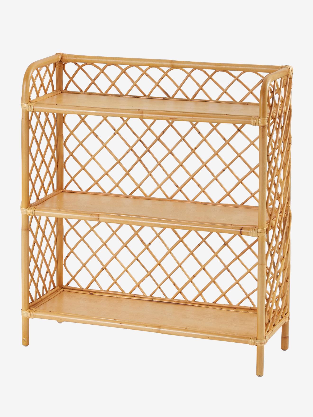 Vertbaudet Kinderzimmer Regal mit 3 Böden, Rattan BOHO - natur/rautenfrom