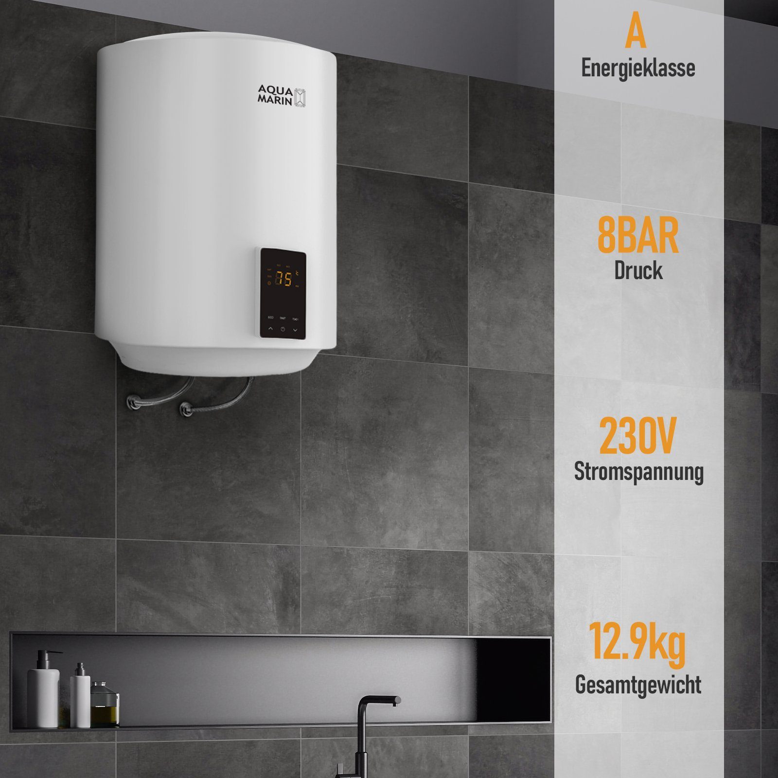 Aquamarin Wandspeicher Elektro SMART Warmwasserspeicher - 30/50/80/100 L, 2 kW, EEK A/B