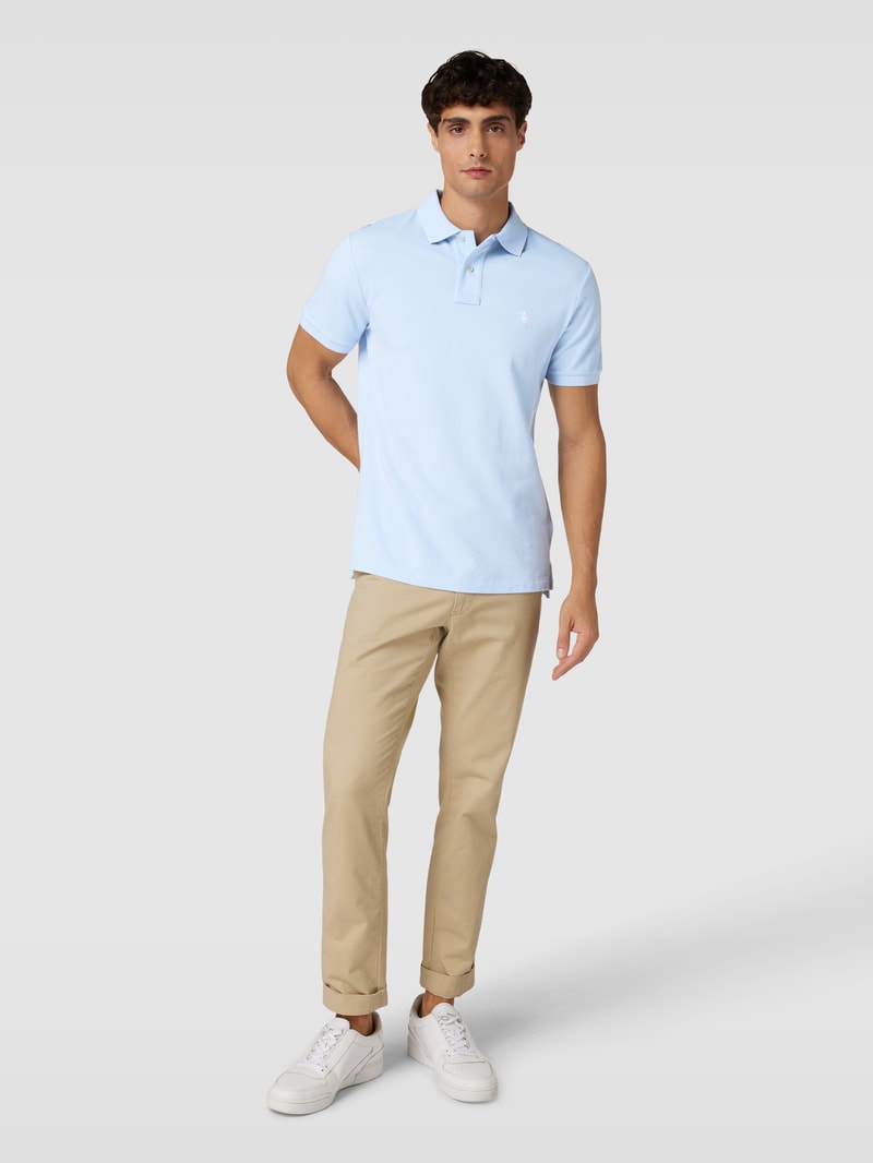 Poloshirt mit Logo-Stitching Modell 'BASIC' in hellblau
