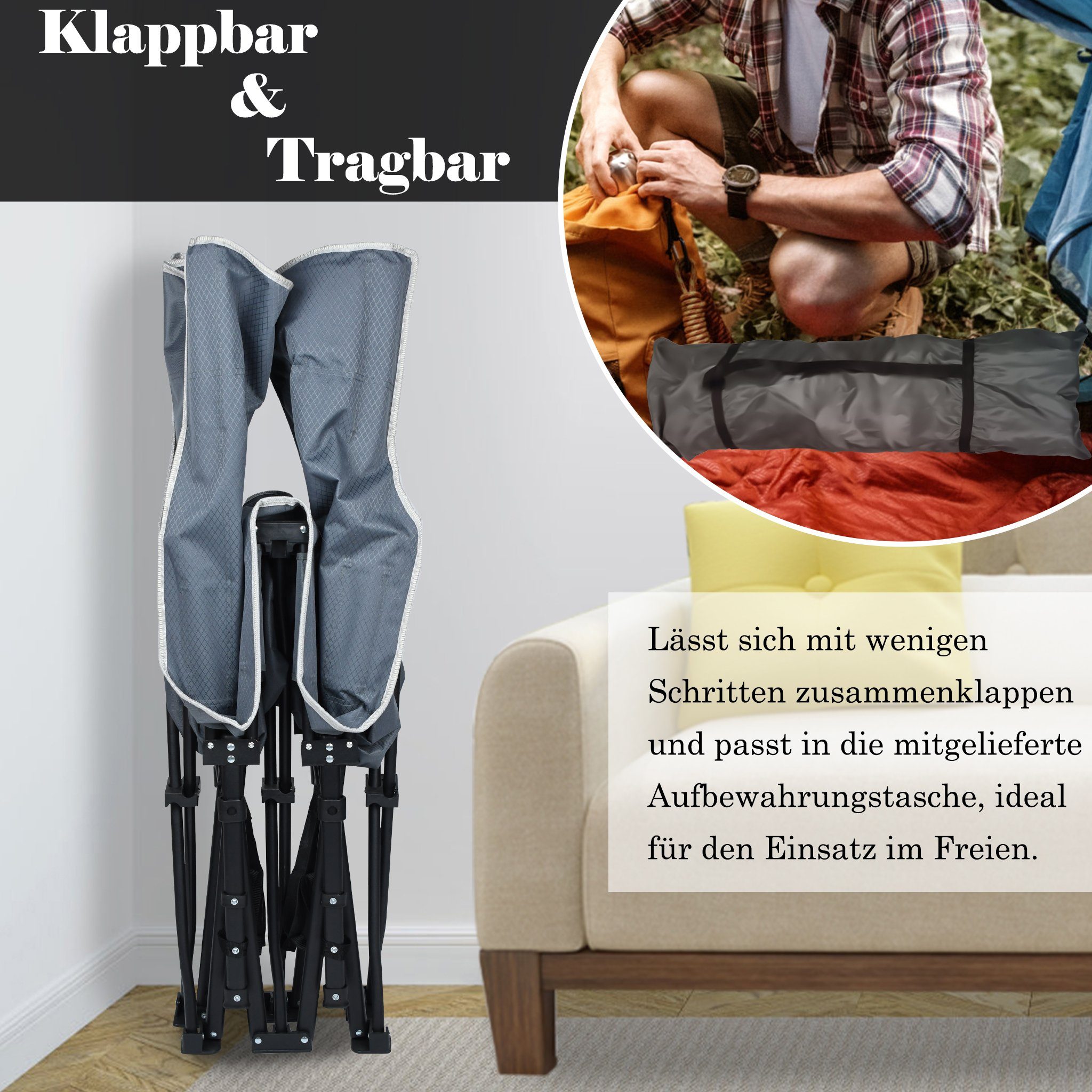 UISEBRT Feldbett Campingbett Klappbar Klappbett Tragbar bis 250 kg