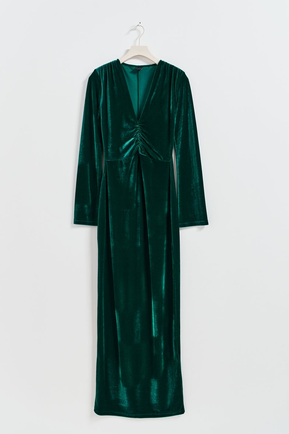 Ruched velvet maxi dress