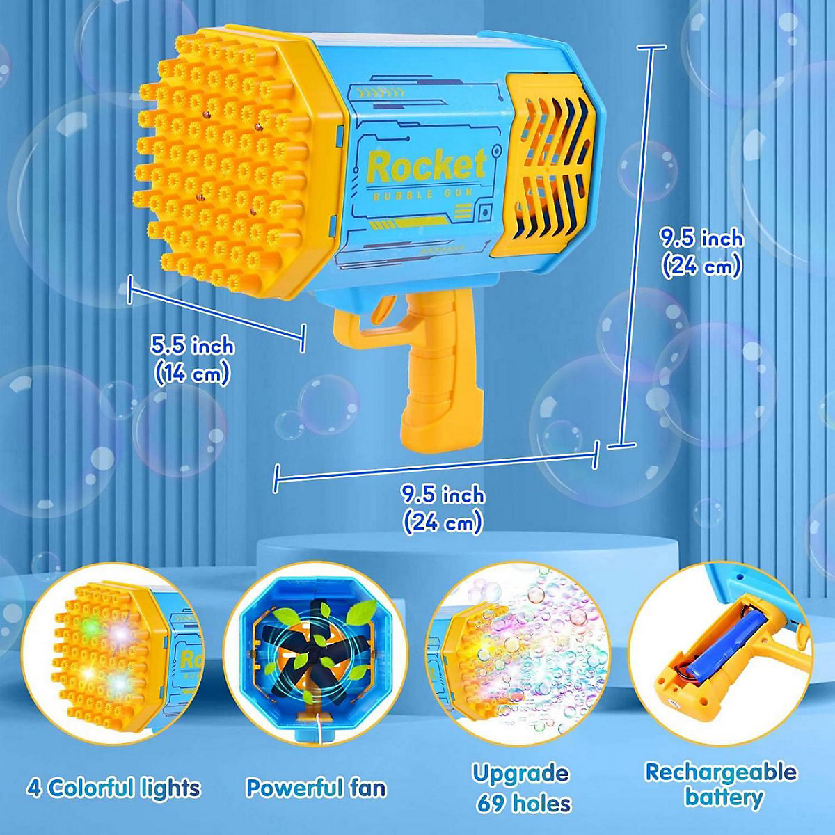 Seifenblasenmaschine Bubble Machine Elektrische Wasserpistole Outdoor Spielzeug - 69 Löcher Seifenblasen Hochzeit Toy Gun Mit Lichtern - Bubble Für Halloween Party Hochzeit Bubble 69 Loch Seifenblas