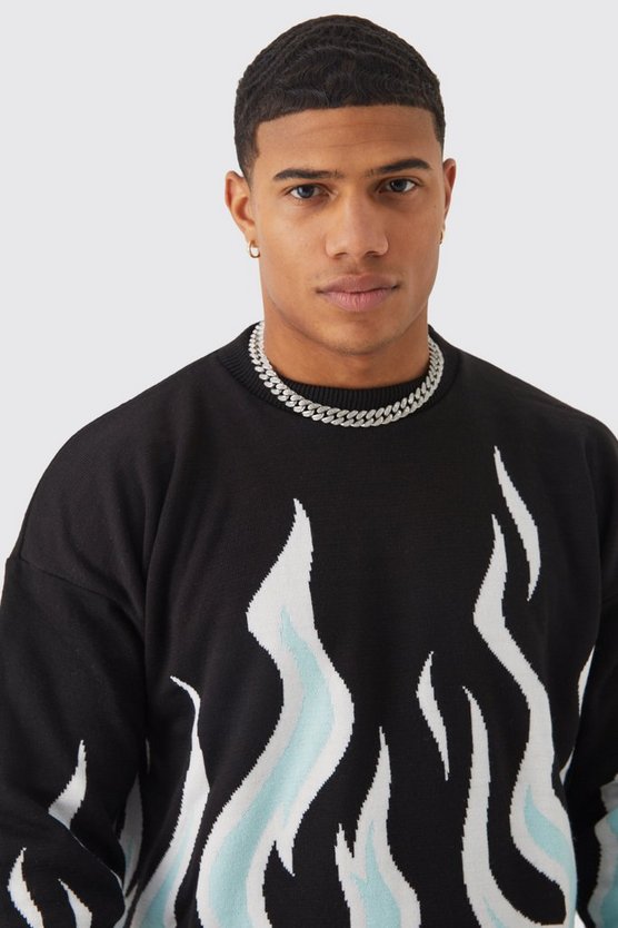 Kastiger Pullover mit Flammen