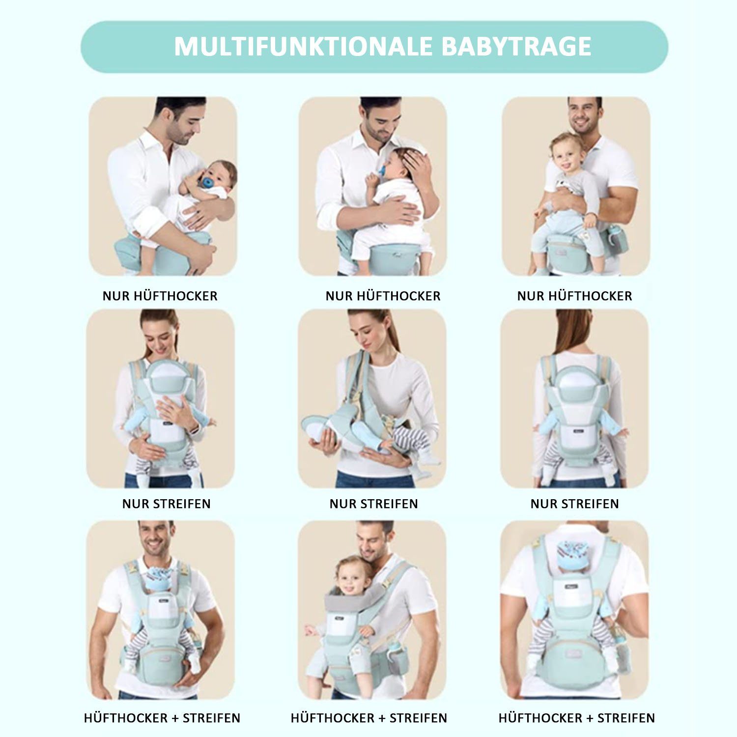 TOPMELON Babytrage All-In-One Babytrage Baby Hüftsitz verstellbar Ergonomisch
