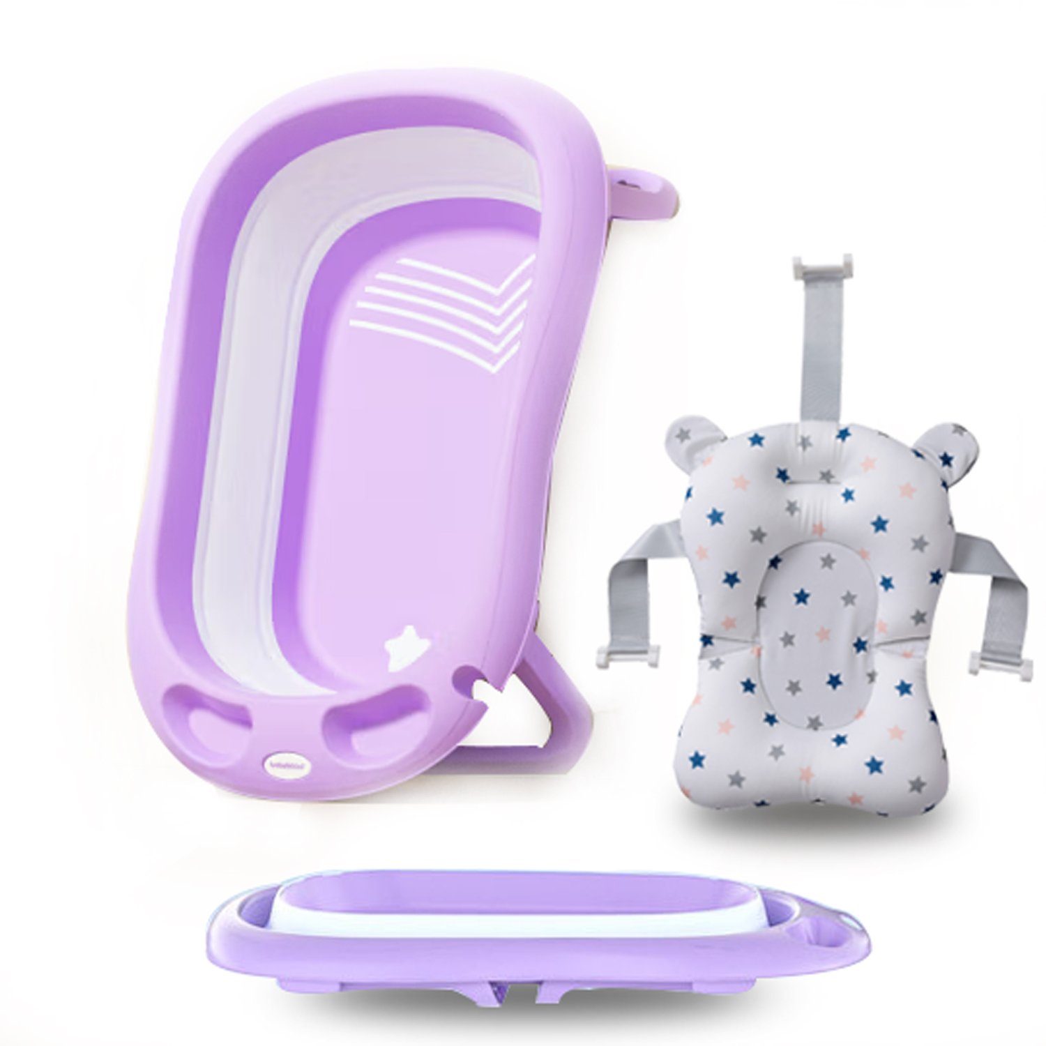 Seven Comfort Babybadewanne Faltbare Babybadewanne mit Matte, 3-in-1 faltbar, Inklusive Badematte, Baby-Badewanne, mit Ständer