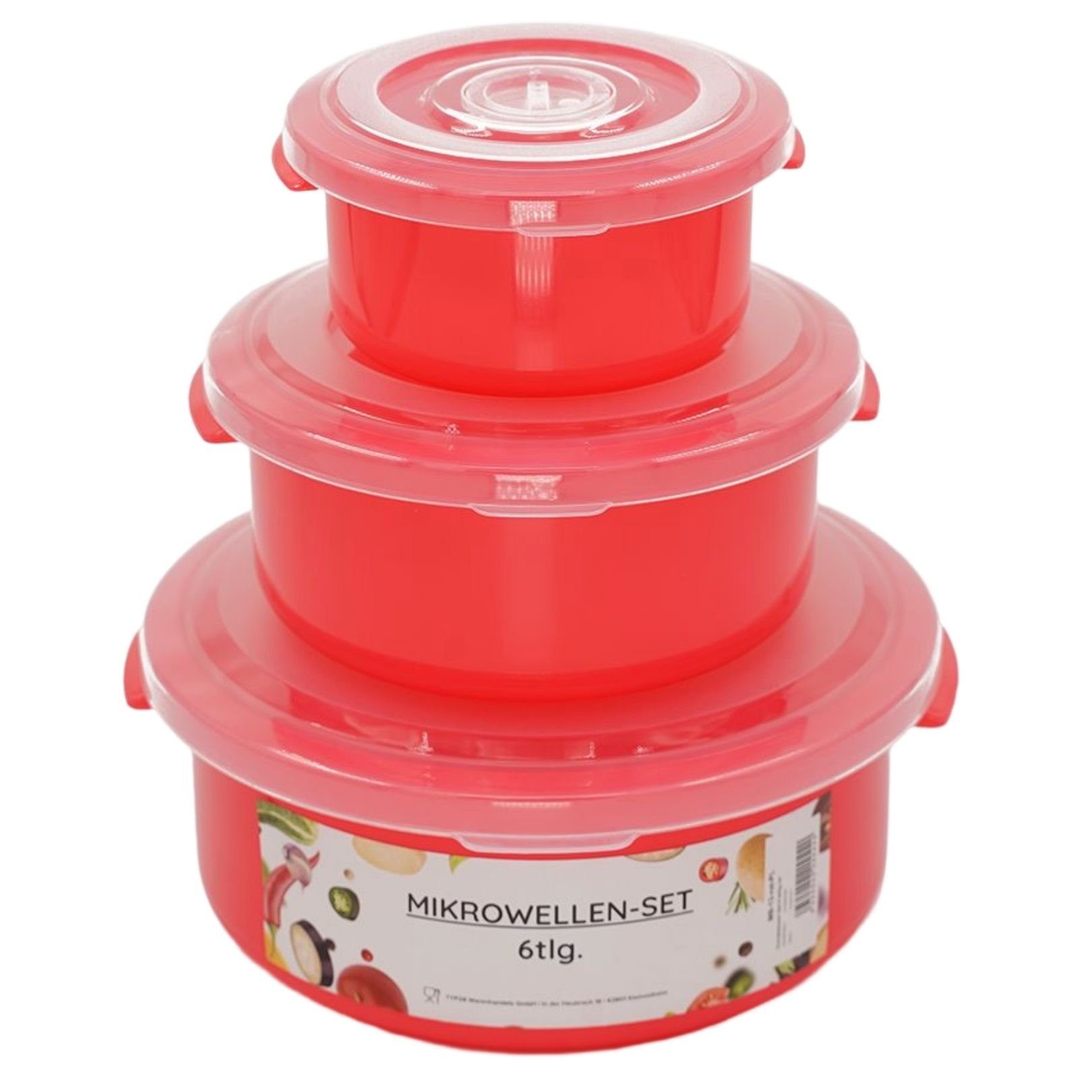 Plentyfy Mikrowellenbehälter Vorratsdosen Set, Kunststoff, (PLENTYFY, Mikrowellenschüssel Set 6-tlg., rund, Rot, mit Entlüftung, Mikrowellengeschirr, Mikrowellendose, Microwave, Meal Prep, kunststoff, 6-tlg., Premium), Meal Prep Boxen - Mikrowellenge