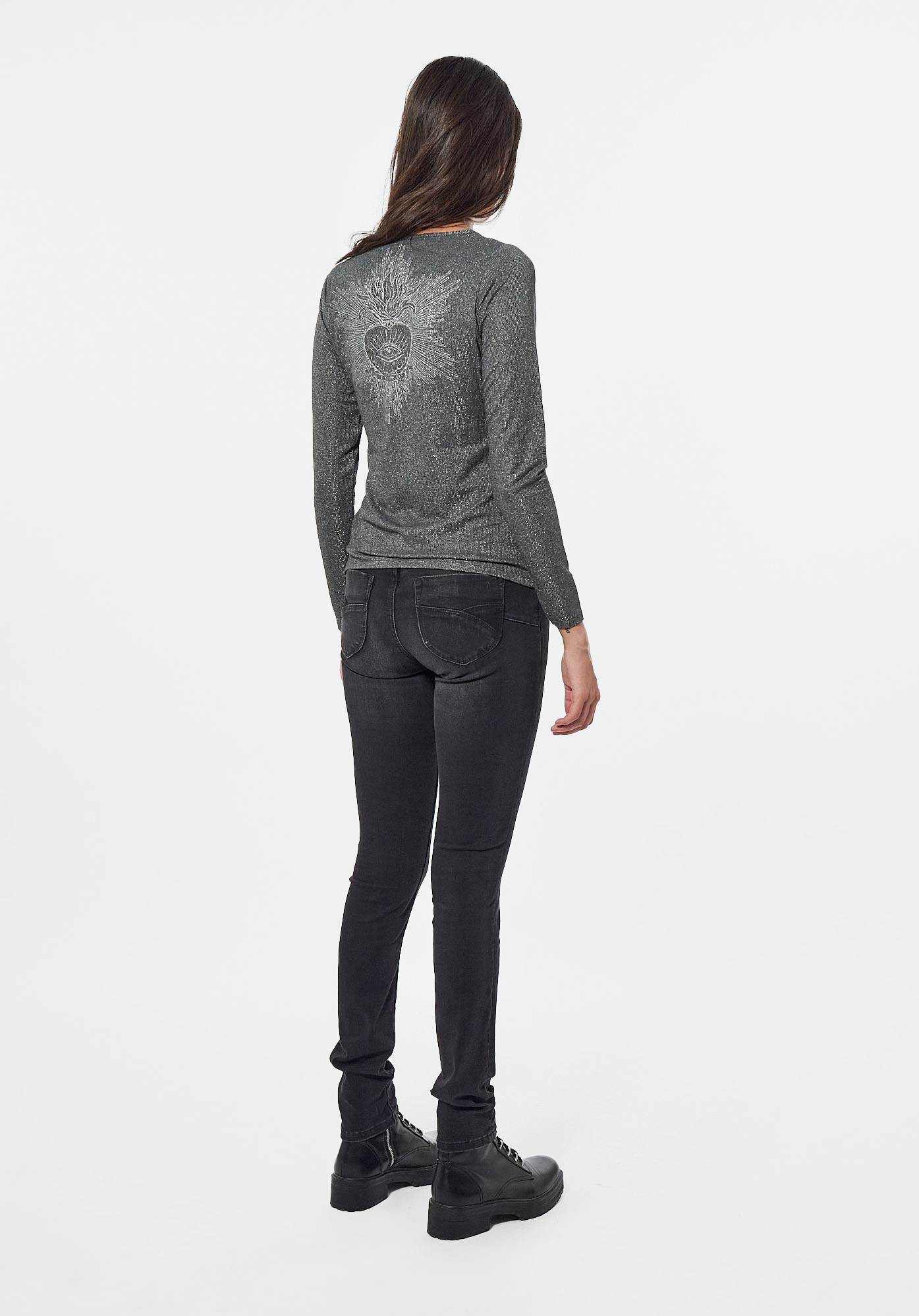 FERGY  T-shirt gris pailleté Femme