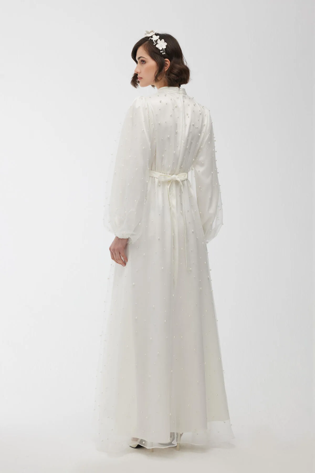 Manuka  Abendkleid mit Tüll und Perlendetails Ecru