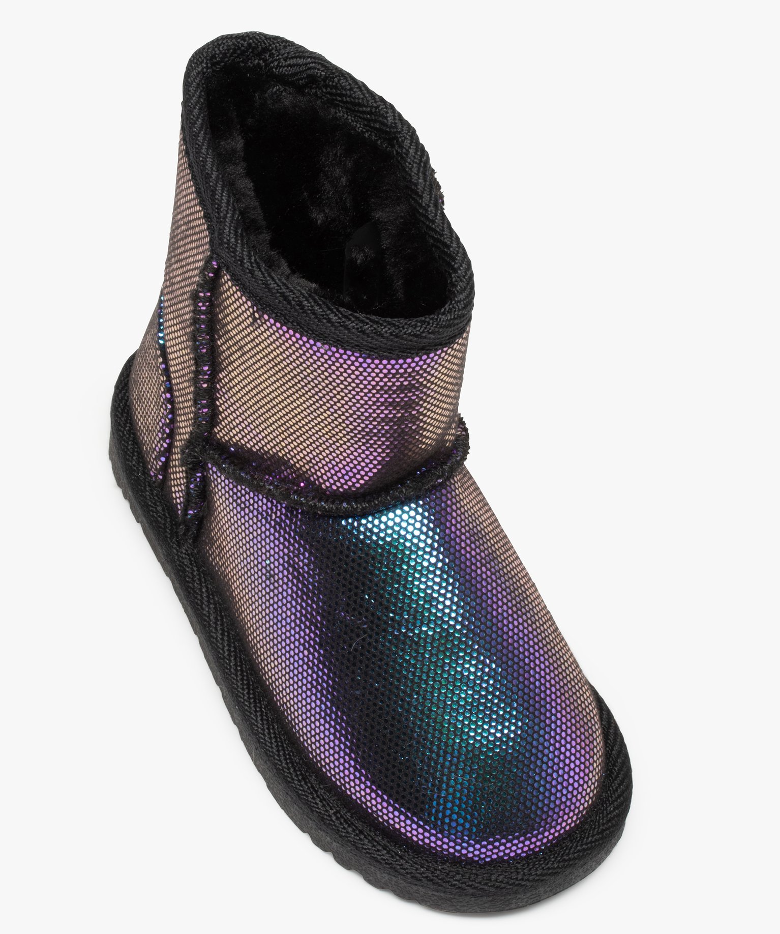Boots fourrées fille en suédine brillante et irisée violet | GEMO
