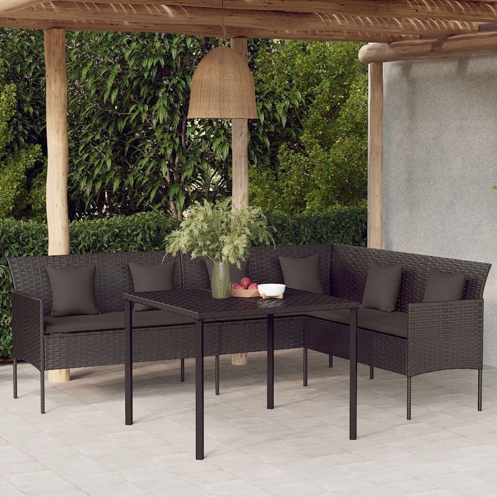vidaXL Loungesofa Gartensofa in L-Form mit Kissen Schwarz Poly Rattan, 1 Teile