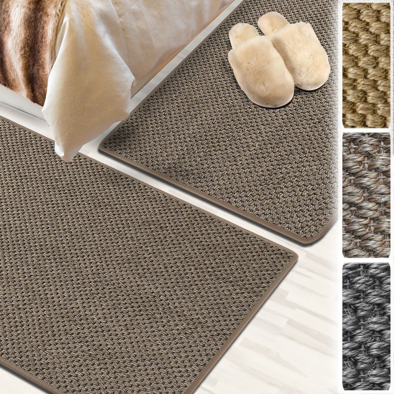 Bettumrandung Tiger-Eye, 3 Größen & 3 Farben, Teppichläufer, ideal im Schlafzimmer Floordirekt, Höhe 6.5 mm, (3-tlg), Sisal