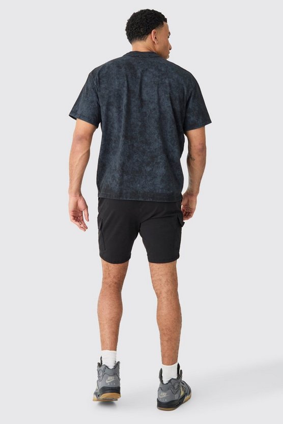 Schwarz Skinny Cargo-Shorts