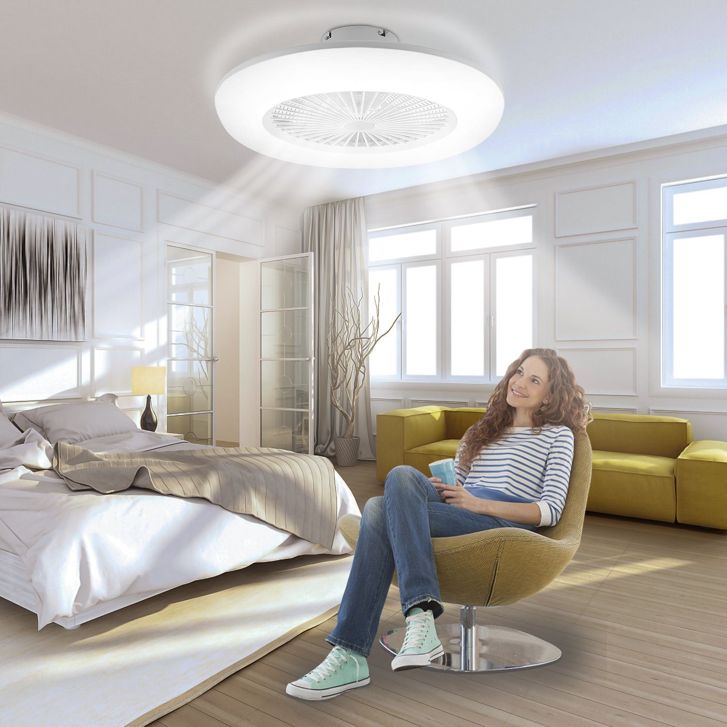 Gimisgu Deckenventilator 80W Deckenventilator Mit Fernbedienung Timer Beleuchtung Dimmbar
