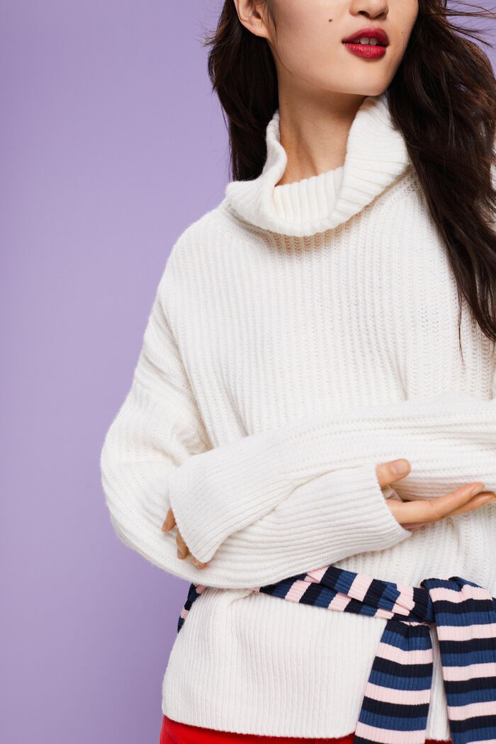Rippstrickpullover mit Rollkragen
