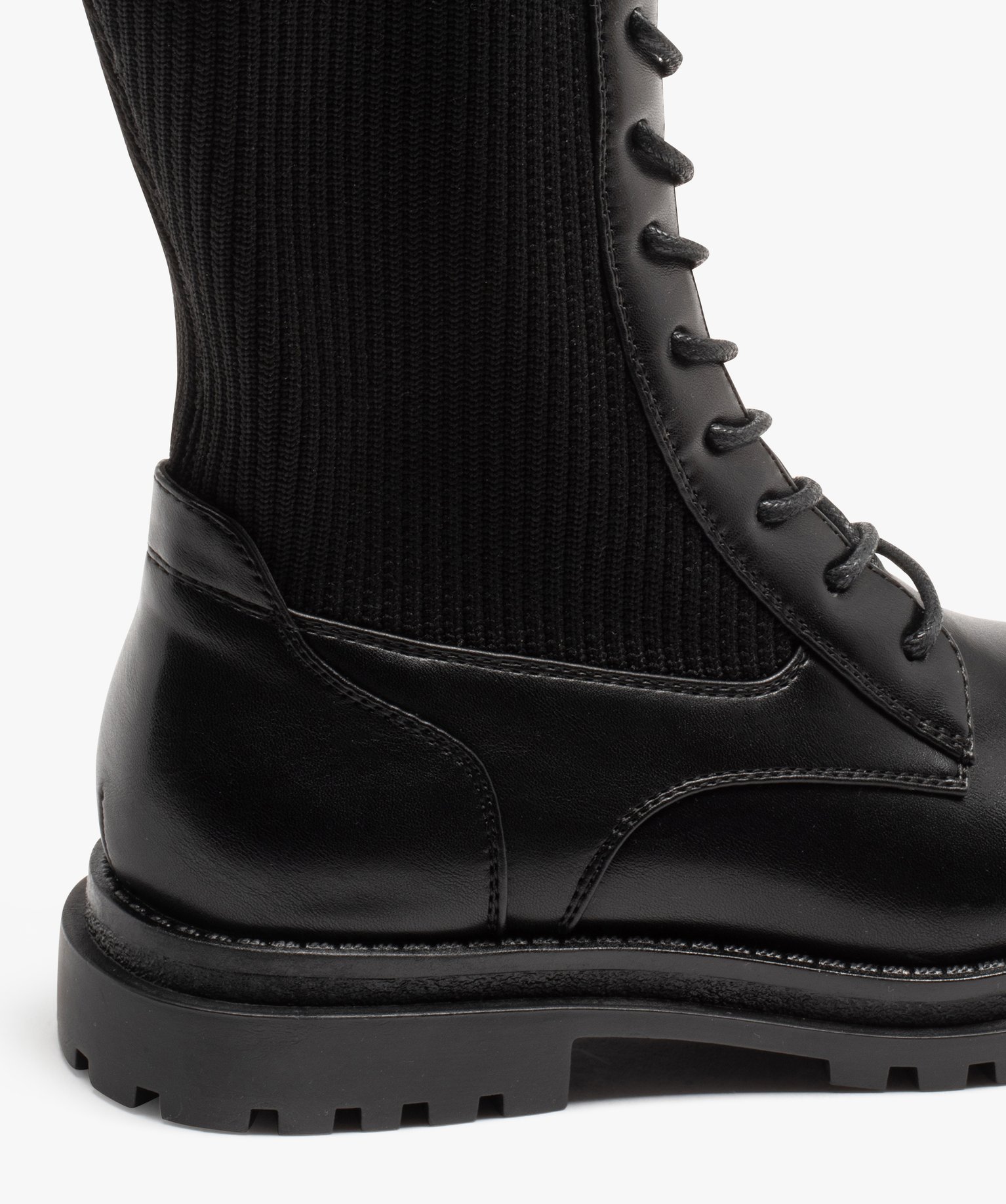 Bottes fille plates unies à lacets et tige chaussette noir | GEMO