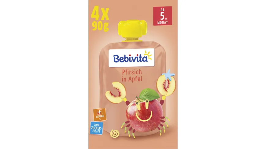 Bebivita Baby Quetschbeutel Pfirsich in Apfel 360 g