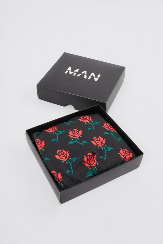 Boxershorts mit Rosen-Print und Geschenkbox