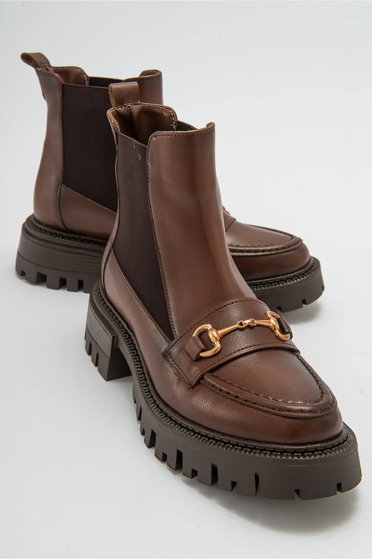 LuviShoes  VESPER Damen-Chelsea-Stiefel mit hellbrauner Schnalle