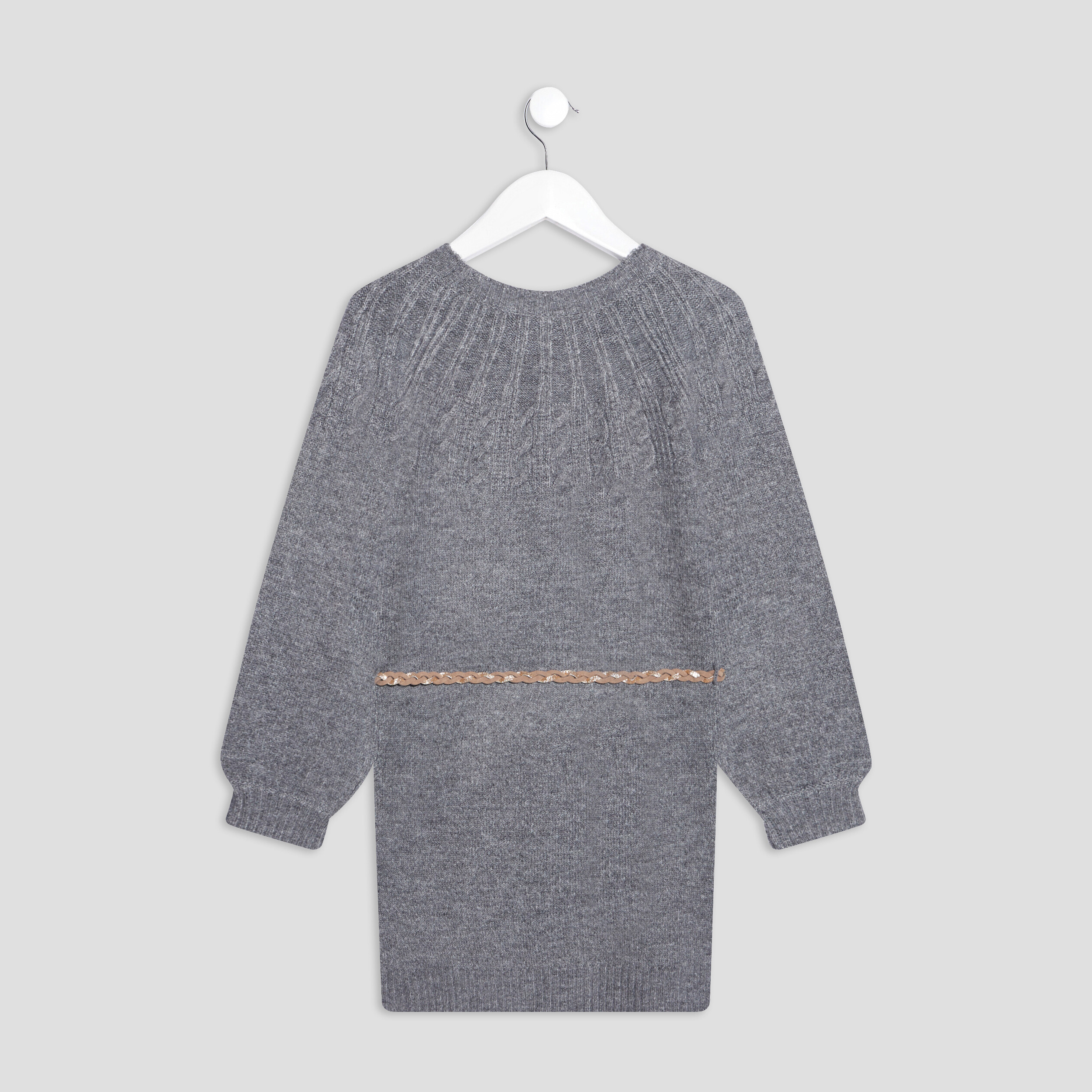 Robe pull droite ceinturée gris foncé fille | La Halle