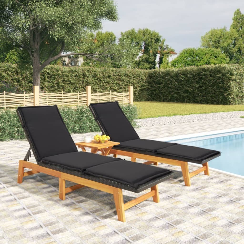 vidaXL Gartenliege 3-tlg. Garten-Lounge-Set Poly Rattan & Massivholz Akazie, 1 St.