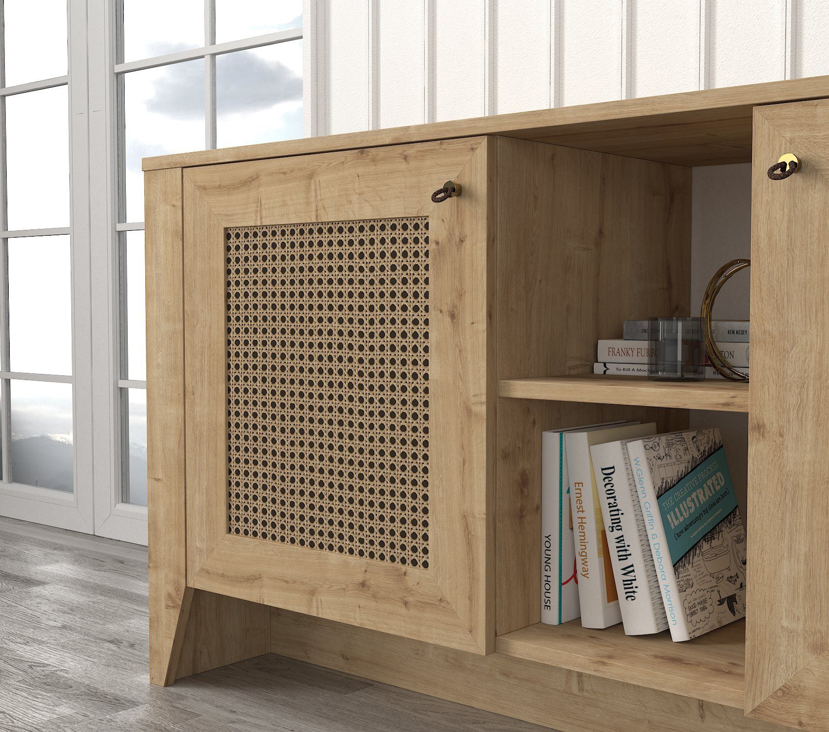 moebel17 Anrichte Sideboard Madura Saphir Hazeran, Sideboard aus Holzwerkstoff in Saphir - Hazeran Muster, Die Kommode bietet viel Stauraum für Geschirr, Porzellan oder andere Wohnutensilien, Ein echter Blickfang für Ihr Wohnzimmer, Schlafzimmer, Küc