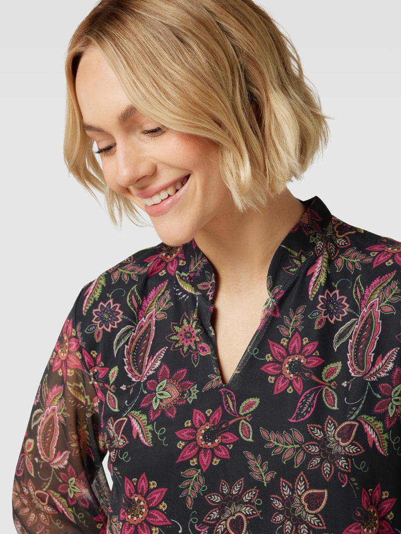 Blusenshirt mit floralem Allover-Muster in schwarz