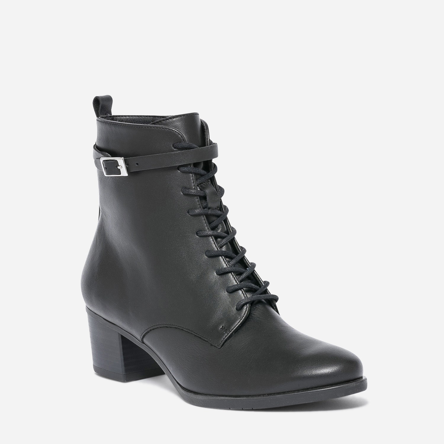 Bottine à talon ERAM FLEX noire en cuir