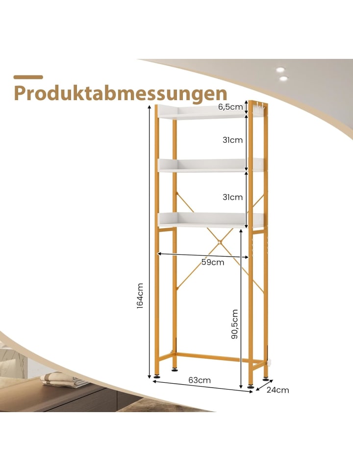 COSTWAY Toilettenregal 3-stufig in Gold günstig kaufen onesize