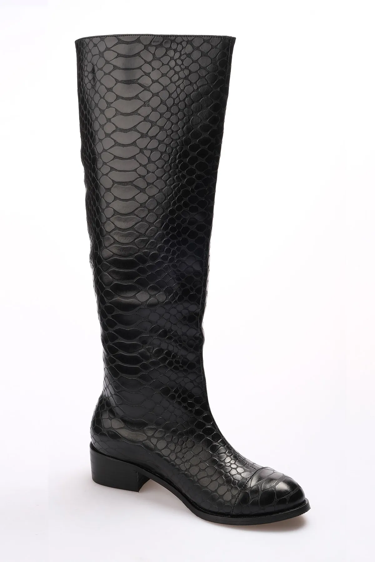 Mio Gusto  Parley schwarze Damenstiefel mit Krokodilmuster, ohne Reißverschluss, dünnes Kunstfellfutter