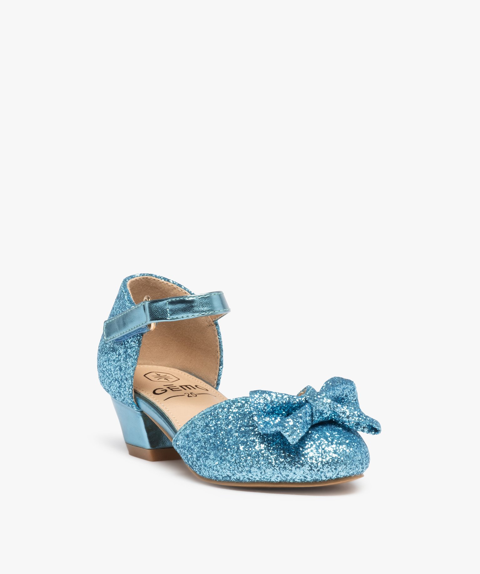 Ballerines fille pailletées à talon et bride de fermeture bleu | GEMO