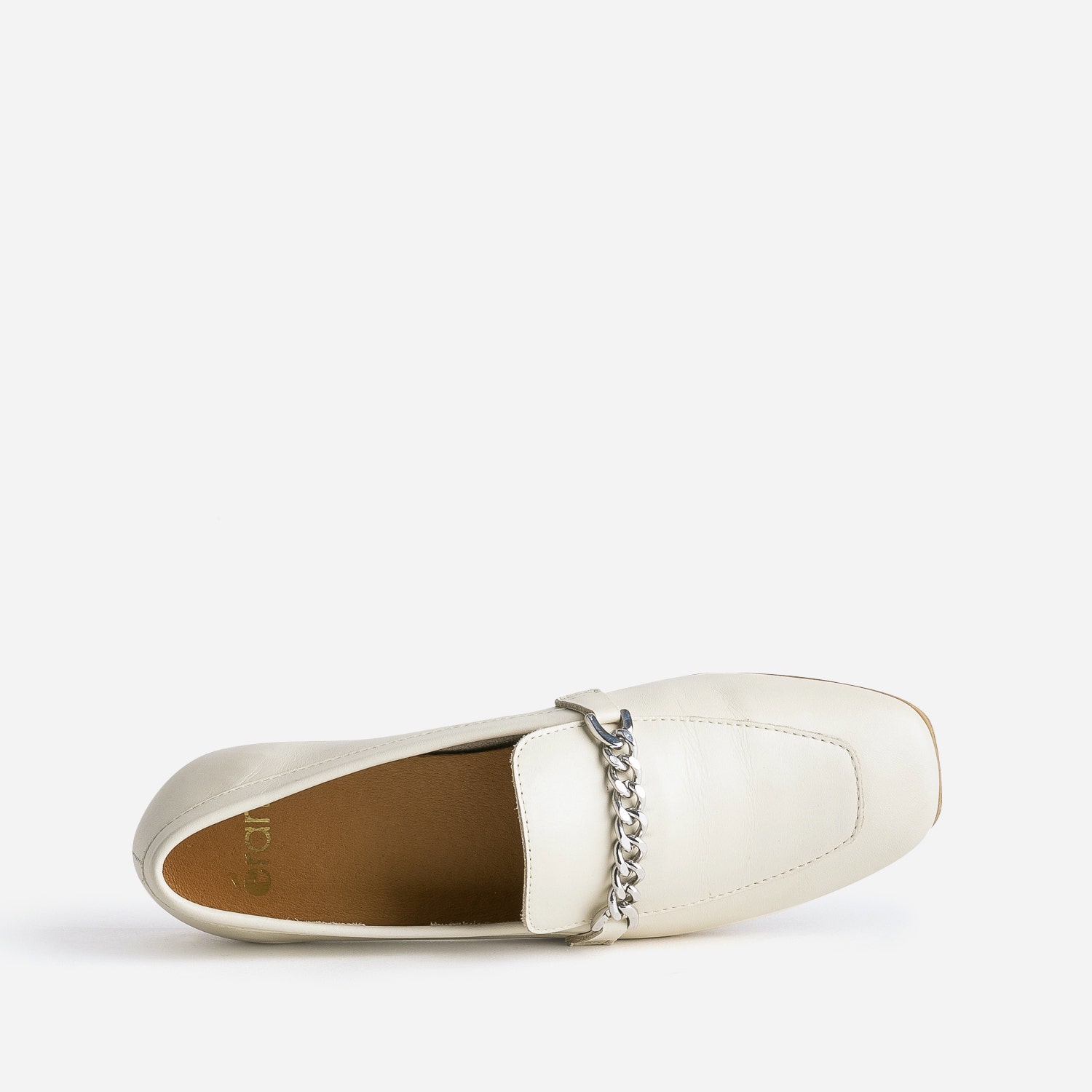 Mocassin écru en cuir chaîne-bijou