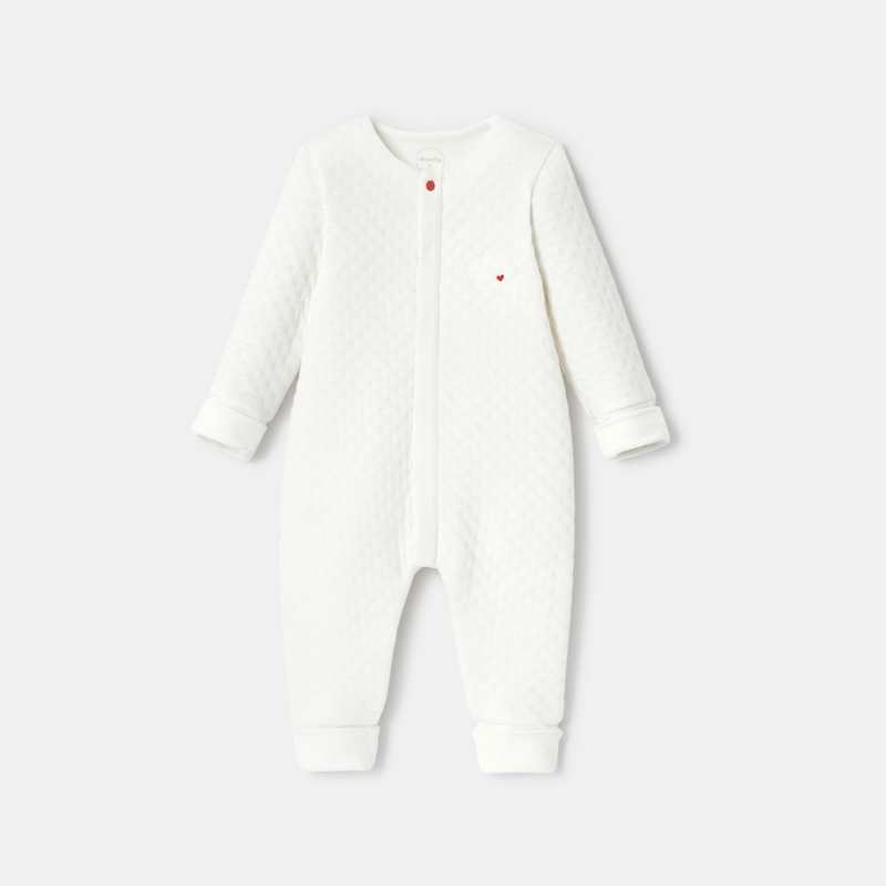 Pyjama pieds et mains amovibles en molleton reliefé 2 en 1 blanc naissance Absorba