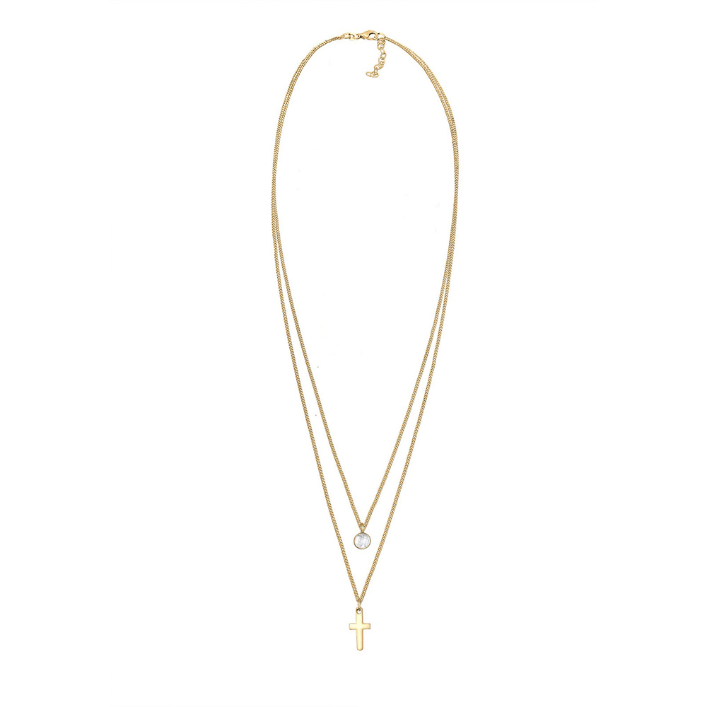 Elli Elli Collier Femme Pendentif Croix Pierre de Lune Layer - (925/1000) Argent collier