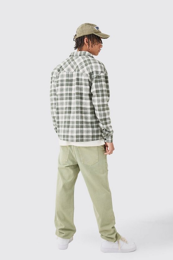 Langärmliges kastiges Overshirt mit Karomuster