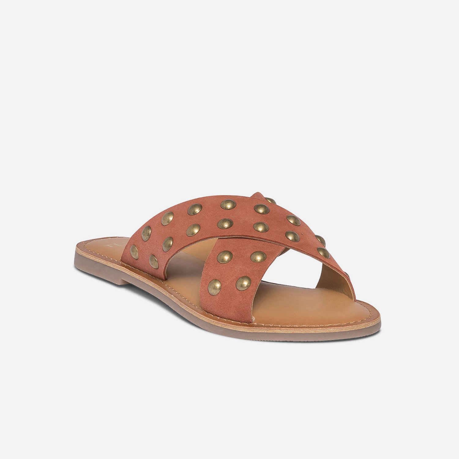 Mule TEXTO terracotta en cuir velours à clous