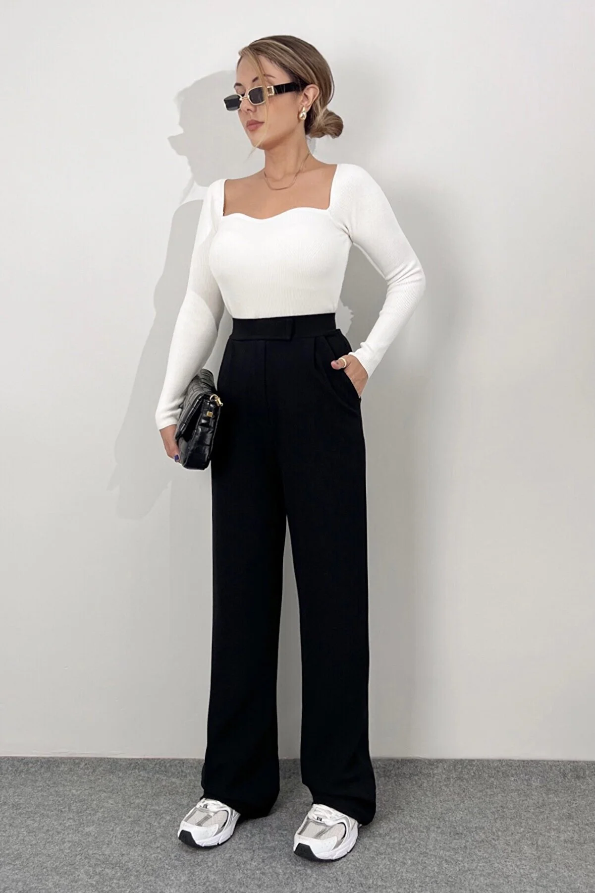 Ritnice  Line Lycra-Palazzohose für Damen mit Klettverschluss, schwarz