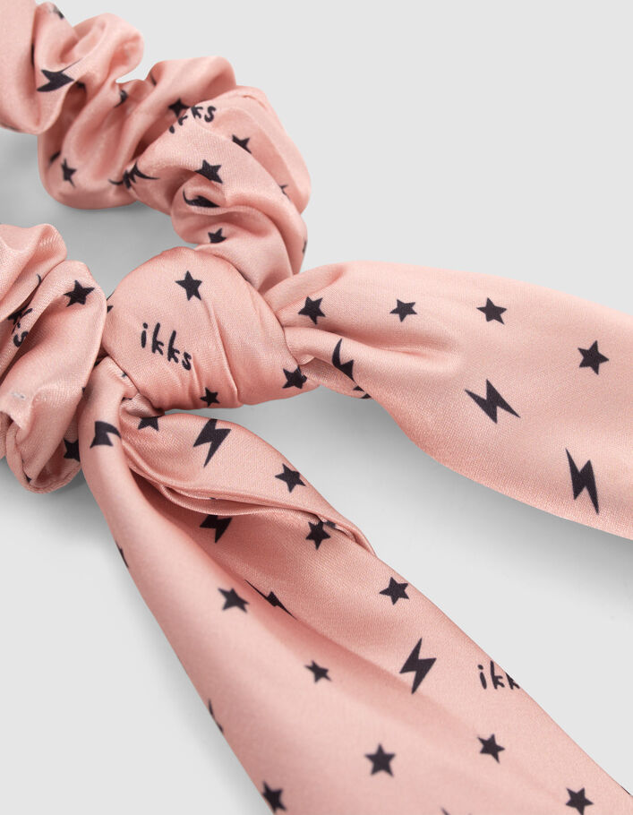 Chouchou-foulchie rose satiné étoiles et éclairs fille